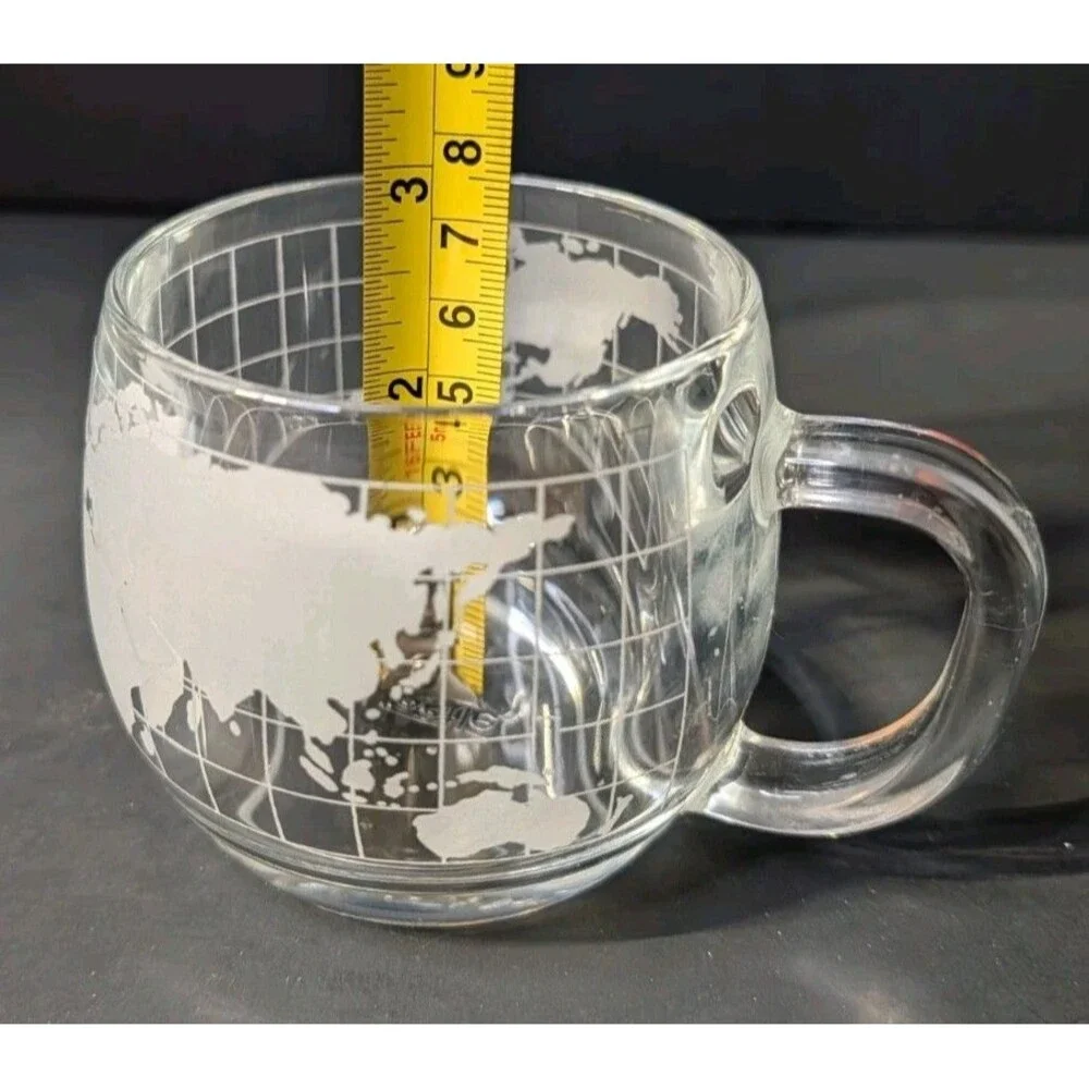 Vintage Nestle Clear Glass World Globe Coffee Mug Cup Etched Map 3